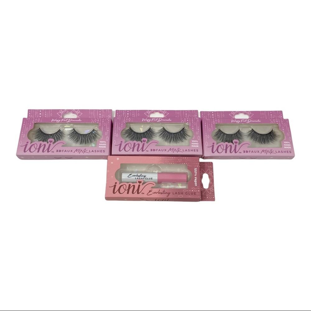 Ioni Wispy Full Dramatic 3D Faux Mink Lashes Handmade 3 Sets Of Lashes & 1 Glue